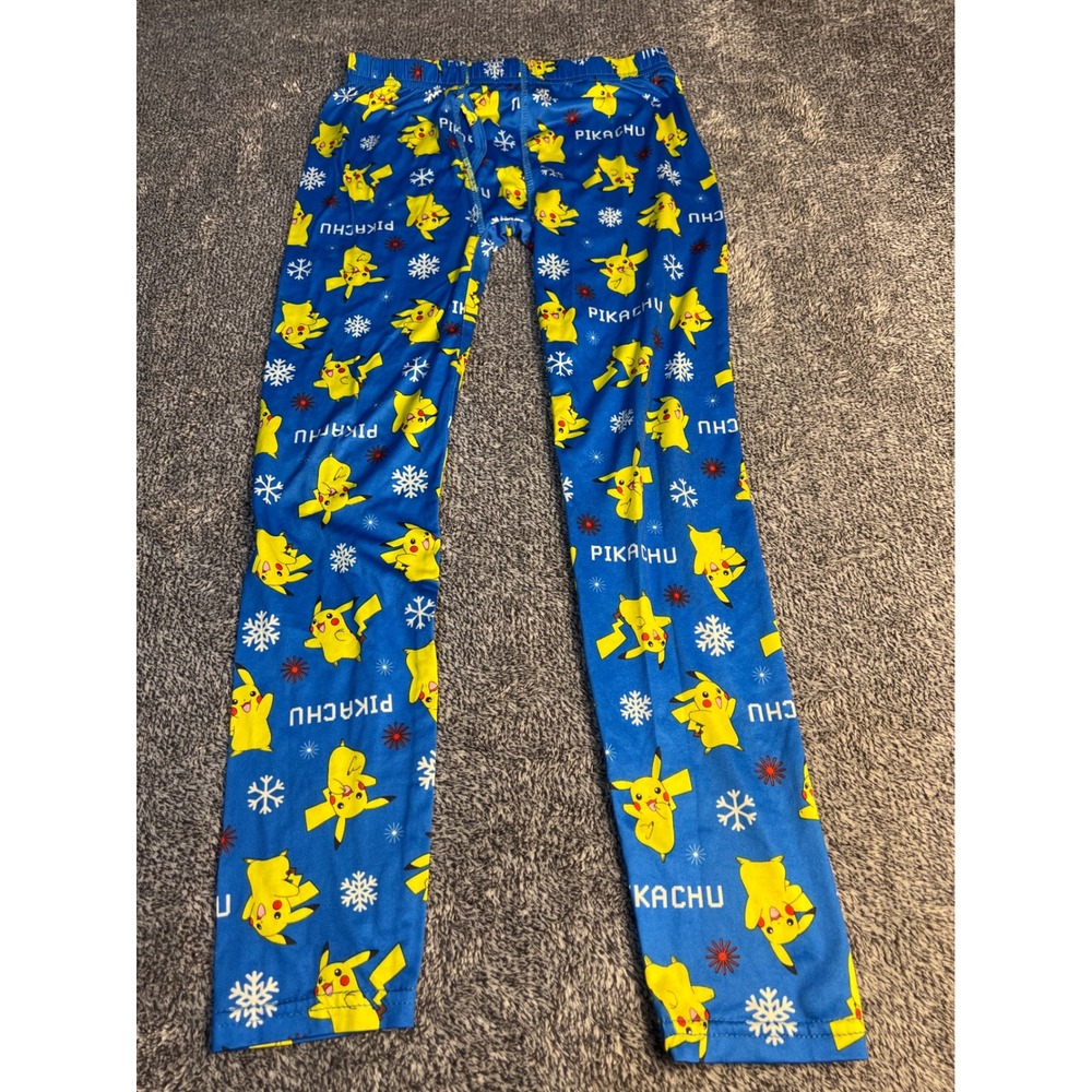 Pokemon Cuddl Duds Pikachu Pajama Pants Blue Holiday Snowflake Kids Medium